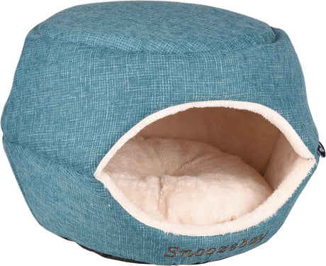Flamingo kattenbed – katten slaapmand – kattenhuis – kattenhol – cat cave – blauw crème, 45 x 35 x 35 cm – slaapplaats snoozebay