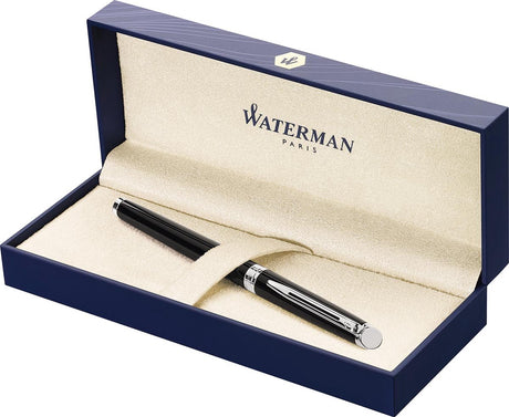 Waterman hémisphère-rollerballpen | glimmend zwart met chromen rand | fijne punt | zwarte inkt | cadeauverpakking