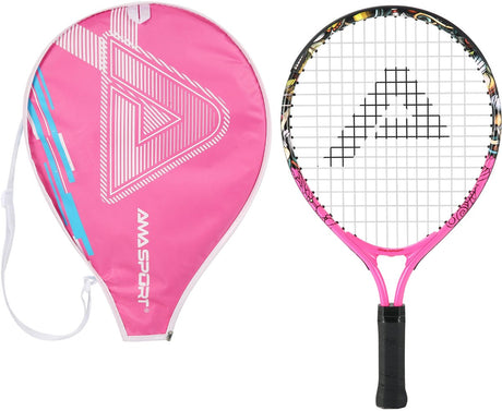 Ama sport kinder tennisracket graffiti roze 19 inch – lichtgewicht junior racket met tas – ideaal voor beginners –
