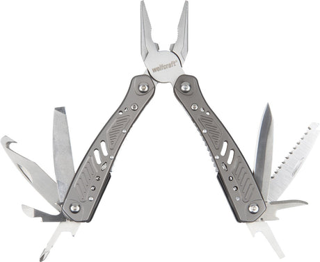 Wolfcraft - multitool zakmes met holster – 13 in 1 multifunctioneel – survival - zilver - 4080000