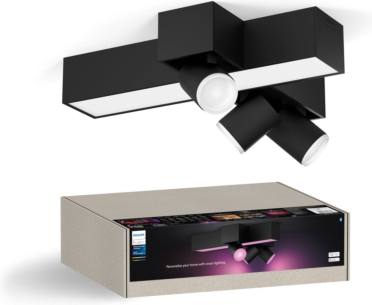Philips hue centris opbouwspot - wit en gekleurd licht - 3-spots - zwart - kruisvorm