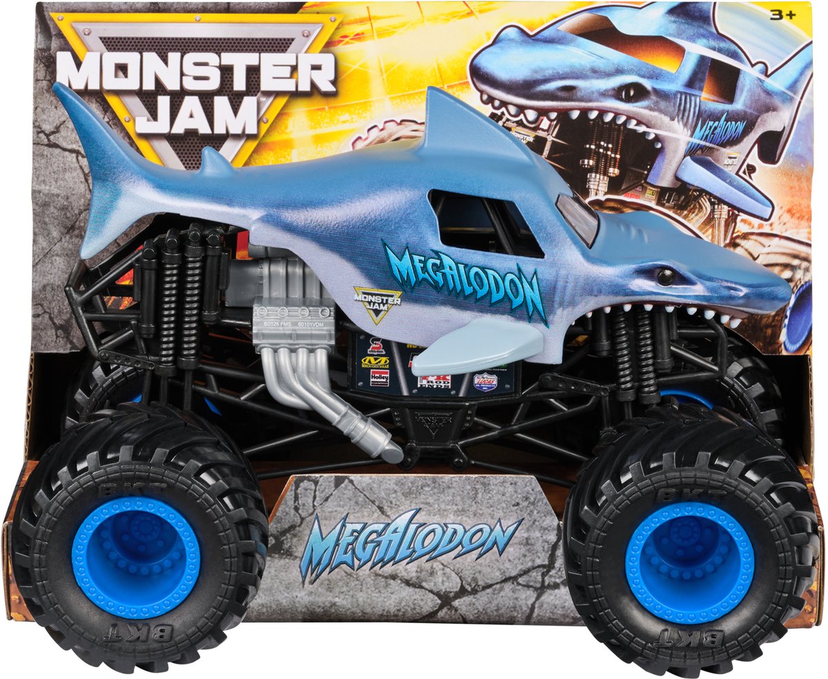 Spin master monster jam - officiële megalodon-monstertruck metalen voertuig voor verzamelaars schaal 1:24