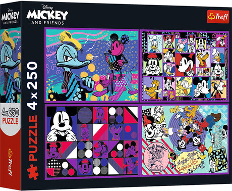 Trefl puzzelset - mickey mouse avonturen - 4x250 stukjes - disney.
