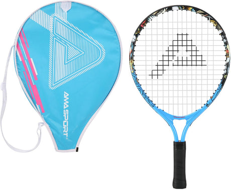 Ama sport kinder tennisracket graffiti blauw 23 inch – lichtgewicht junior racket met tas – ideaal voor beginners –