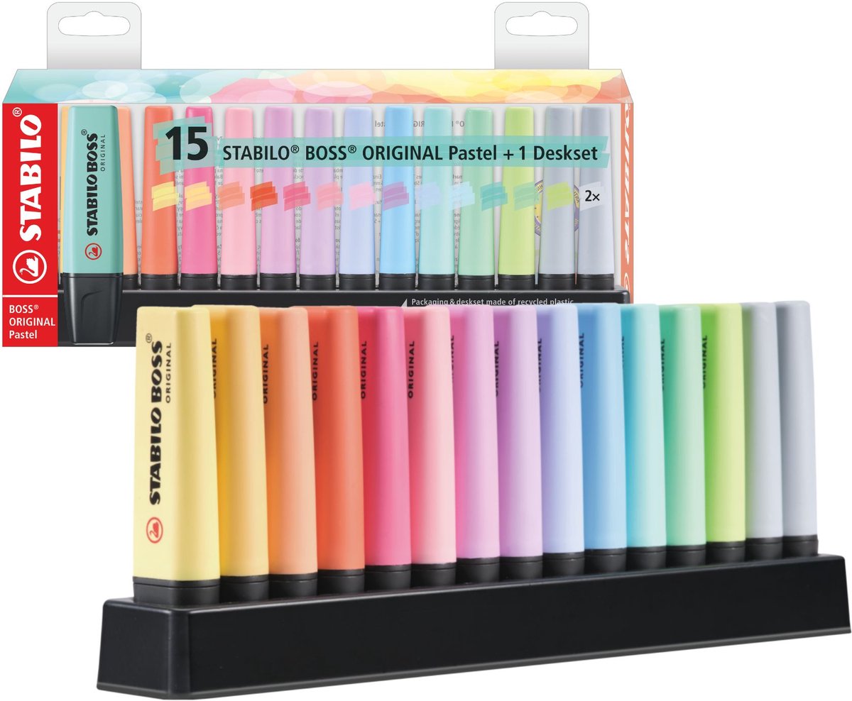 Stabilo boss orginial markeerstiften - pastel - 15 stuks - 14 kleuren