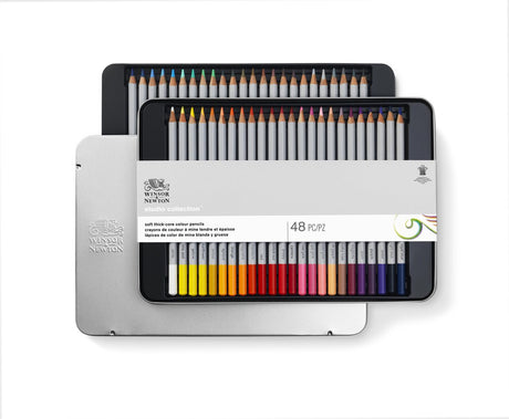 Winsor newton 0490014 studio collection kleurpotloden set 48 stuks – dikcores wax-based tekenpotloden in metalen blik