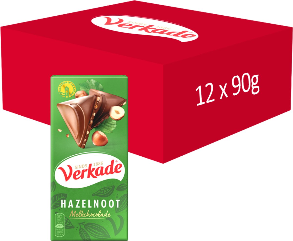 Verkade - chocolade reep - melkchocolade hazelnoot - 12 x 90gram