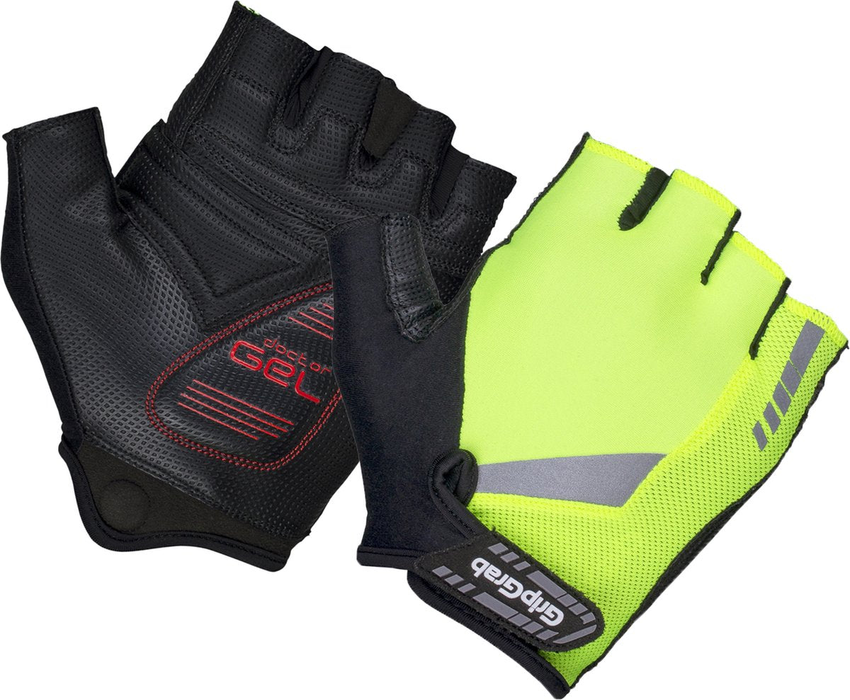 Gripgrab - progel padded korte vinger zomer fietshandschoenen wielrenhandschoenen met padding - geel hi-vis - unisex - maat s