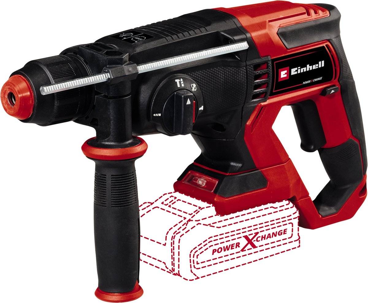 Einhell accu boorhamer te-hd 18 20 li solo - power x-change - 18 v li-ion - 1,8 j - pneumatisch slagwerk - sds plus - 4-functies: boren hamerboren beitelen met of zonder beitelslot - incl. e-box - excl. accu en lader
