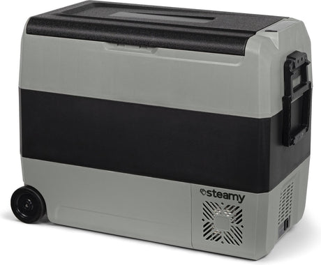 Steamy -e dual zone roller elektrische compressor koelbox op wielen - 56 liter - 12v en 230v - voor auto en camping - grijs