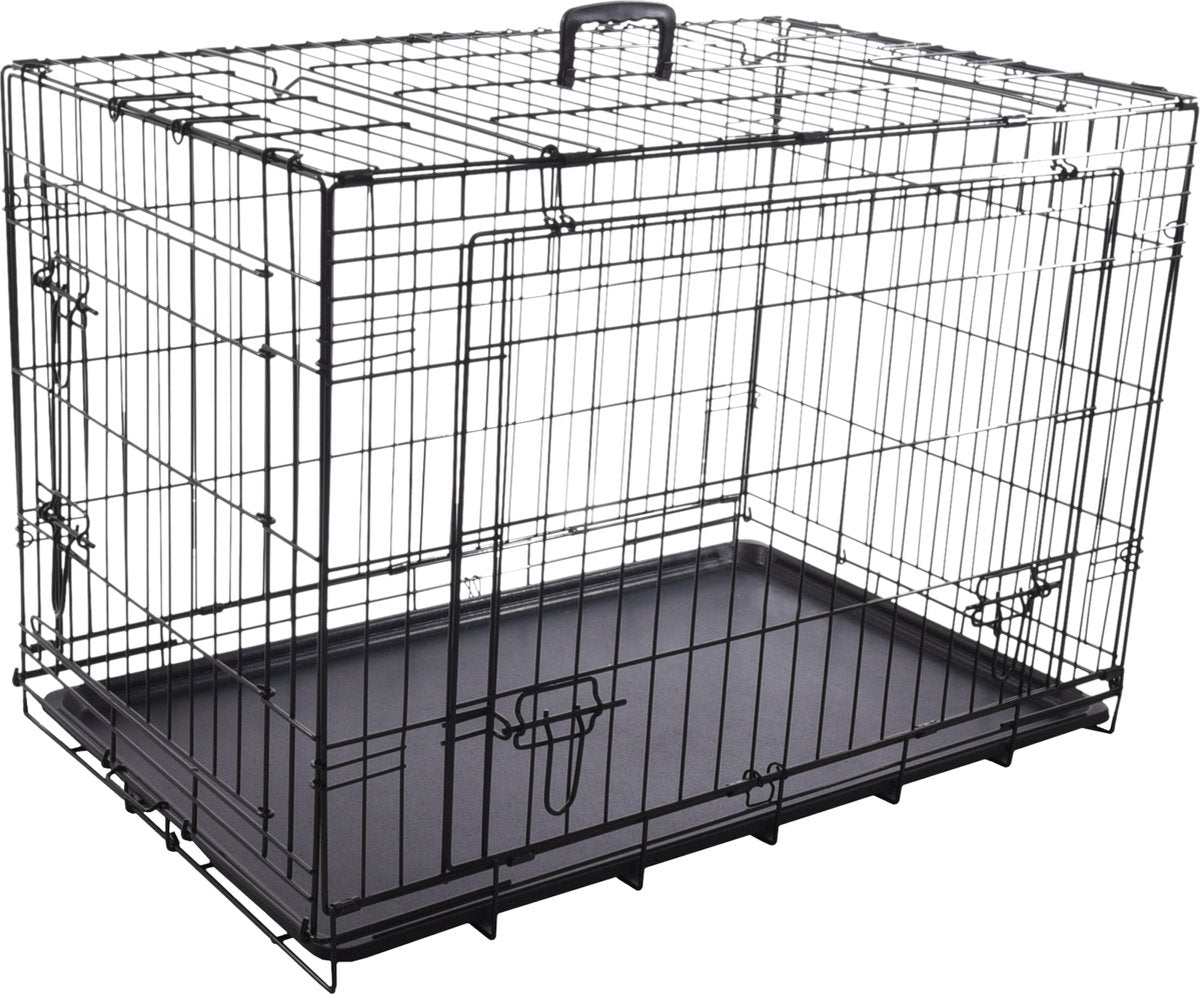 Flamingo hondenbench nyo zwart m – 77x47x53,5 cm – opvouwbare draadkooi met 2 deuren lade – hondenbench met handvat