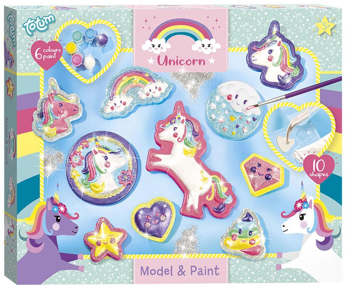 Totum unicorn gips gieten schilderen model paint 10 gipsfiguren maken incl. 5 kleuren verf en penseel - knutselset cadeau tip speelgoed meisjes en jongens vanaf 5 jaar