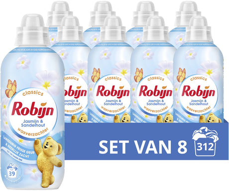 Robijn - wasverzachter - jasmijn sandelhout - 8 flessen - 312 wasbeurten - voordeelverpakking