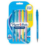 Paper mate flexgrip ultra-balpennen met pastelkleuren | medium punt (1,0 mm) | blauwe inkt | 5 stuks
