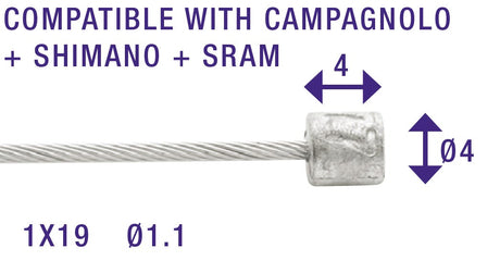 Cordo kabel binnenkabel versteller tandem 300cm ã˜1,1mm + 4x4mm nippel rvs