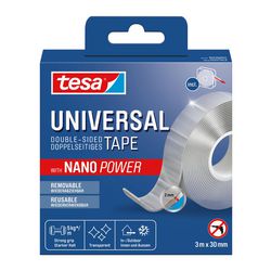 Tesa nano tape transparant dubbelzijdig verwijderbaar herbruikbaar weerbestendig – 3m x 30mm