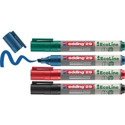 Edding 29 ecoline boardmarker - 4 stuks - zwart blauw rood groen - beitelpunt 1-5mm - geschikt voor whiteboard en flipchart