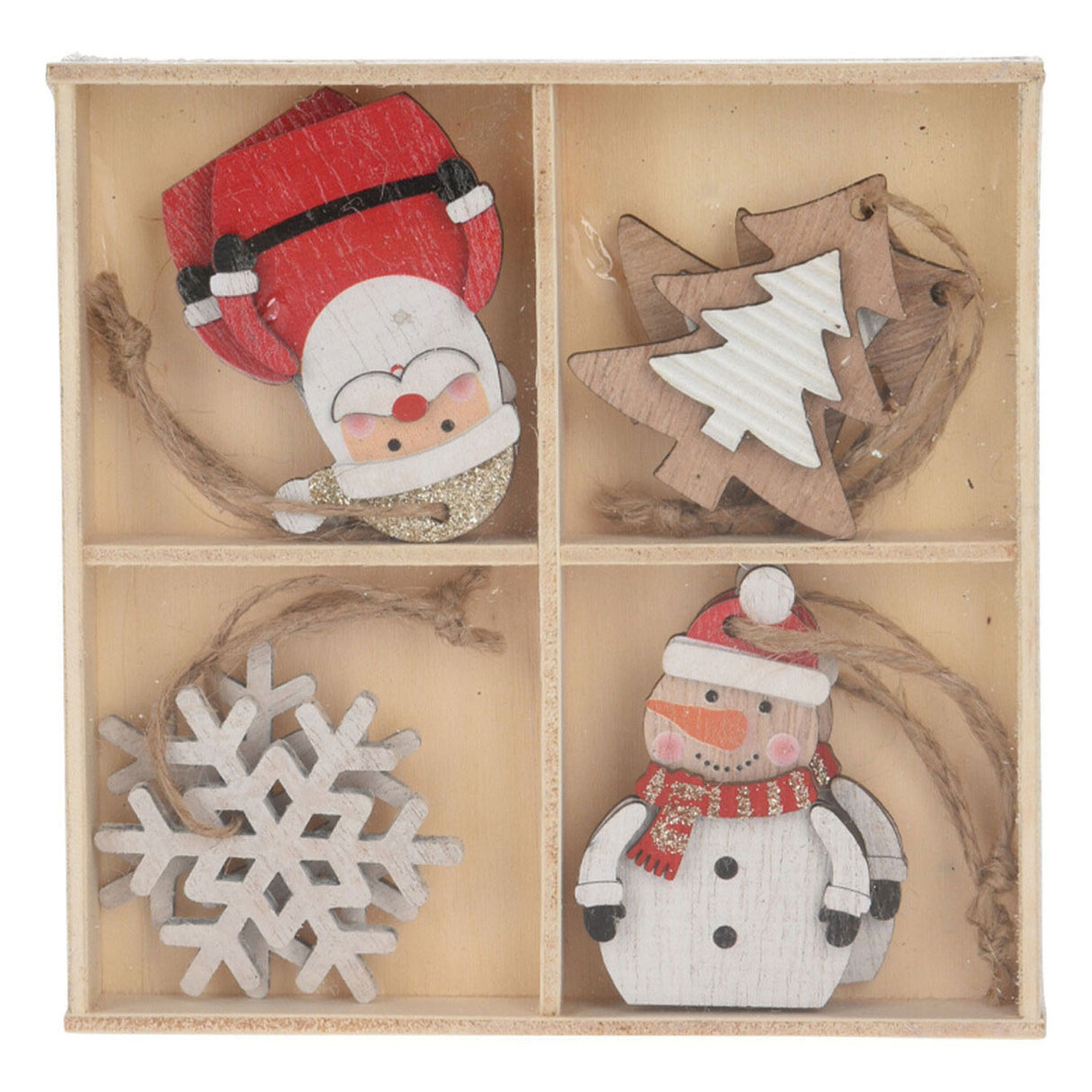Houten kerstboomhangers, 8st.