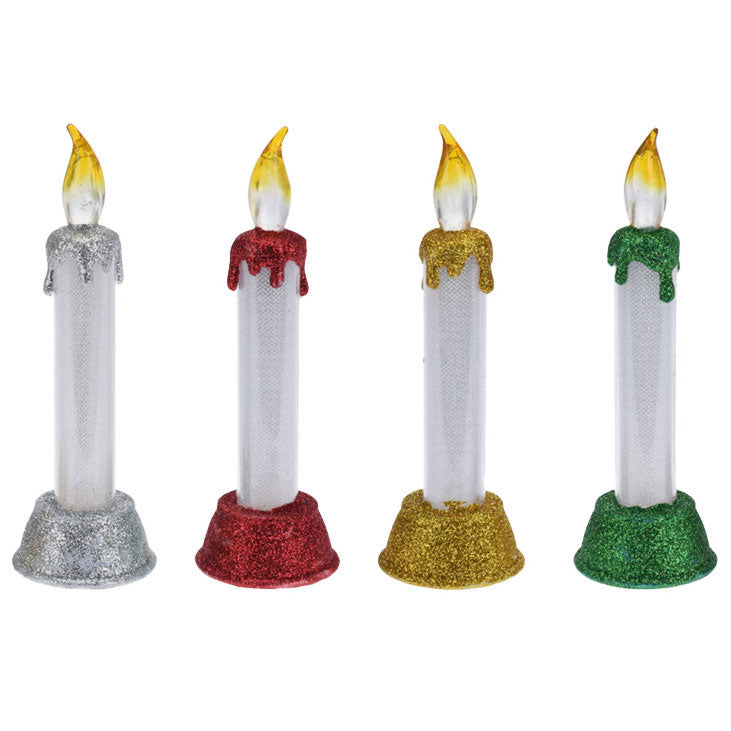 Ledkaars met Kerstglitters, 15cm.