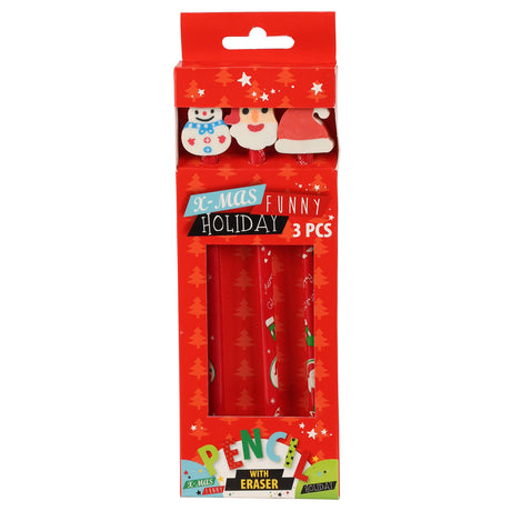 Potlood met gum kerst, 3st.
