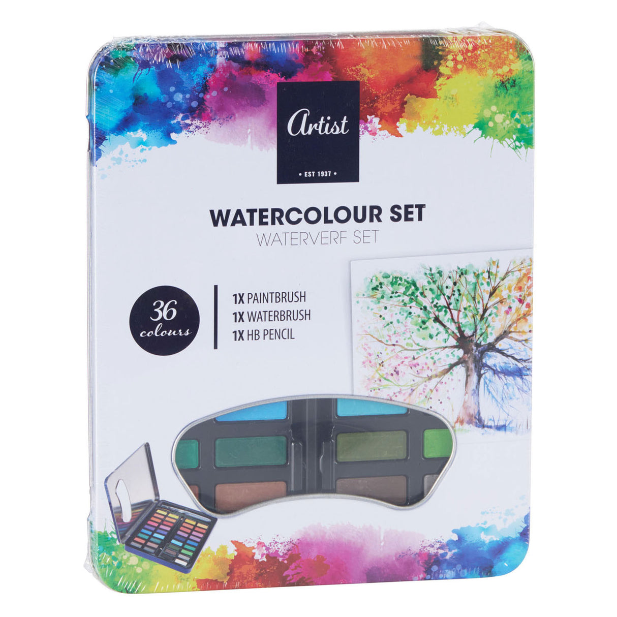 Waterverf set met kwast, 36 kleuren