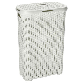 Curver style wasbox met deksel rotanstyle 40 liter ivoor 45x26x62cm