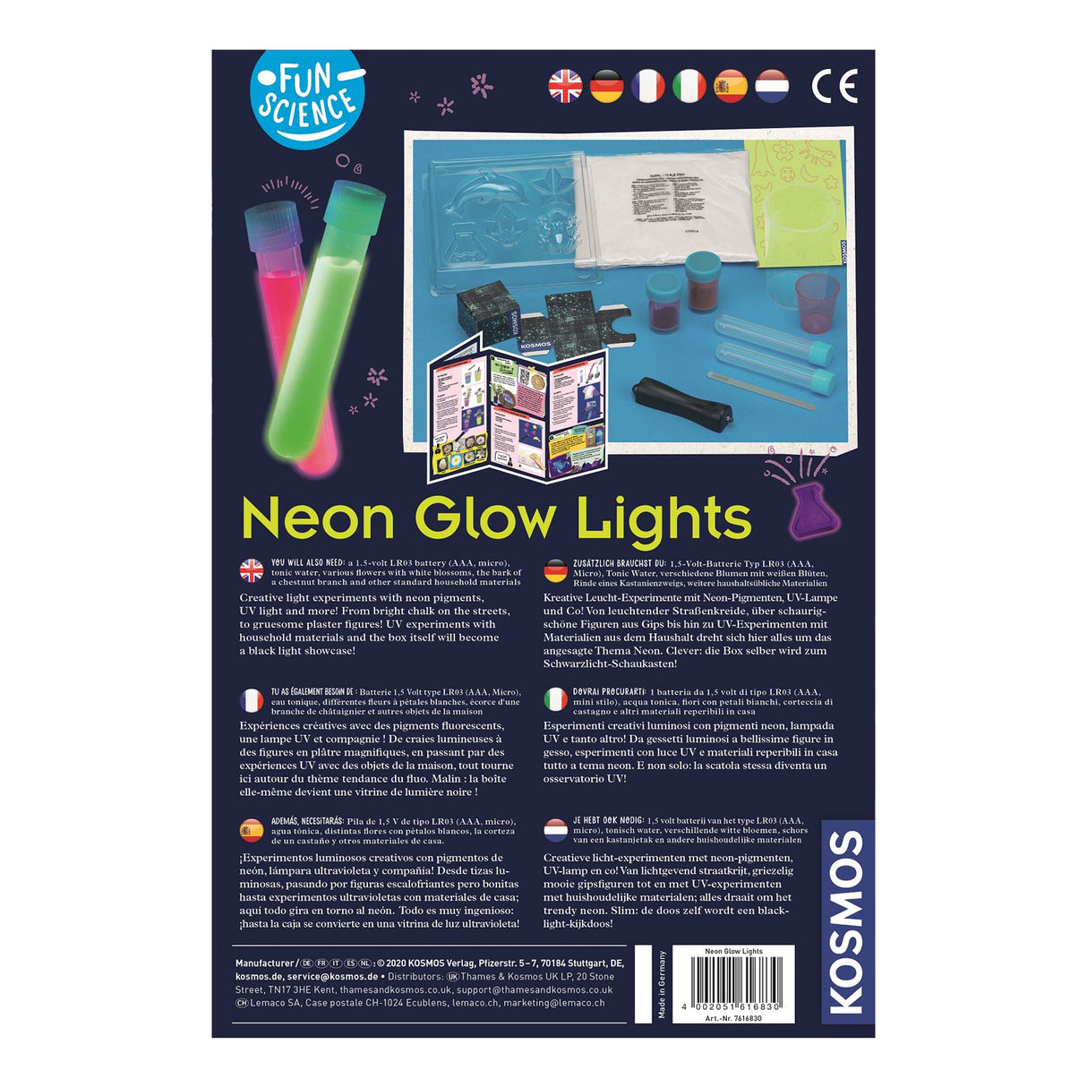Kosmos neon glow lights – experimenteerset – ontwerp lichtgevende decoraties met uv-licht – inclusief speciale markers en blacklightlamp – lichtgevende kunst maken