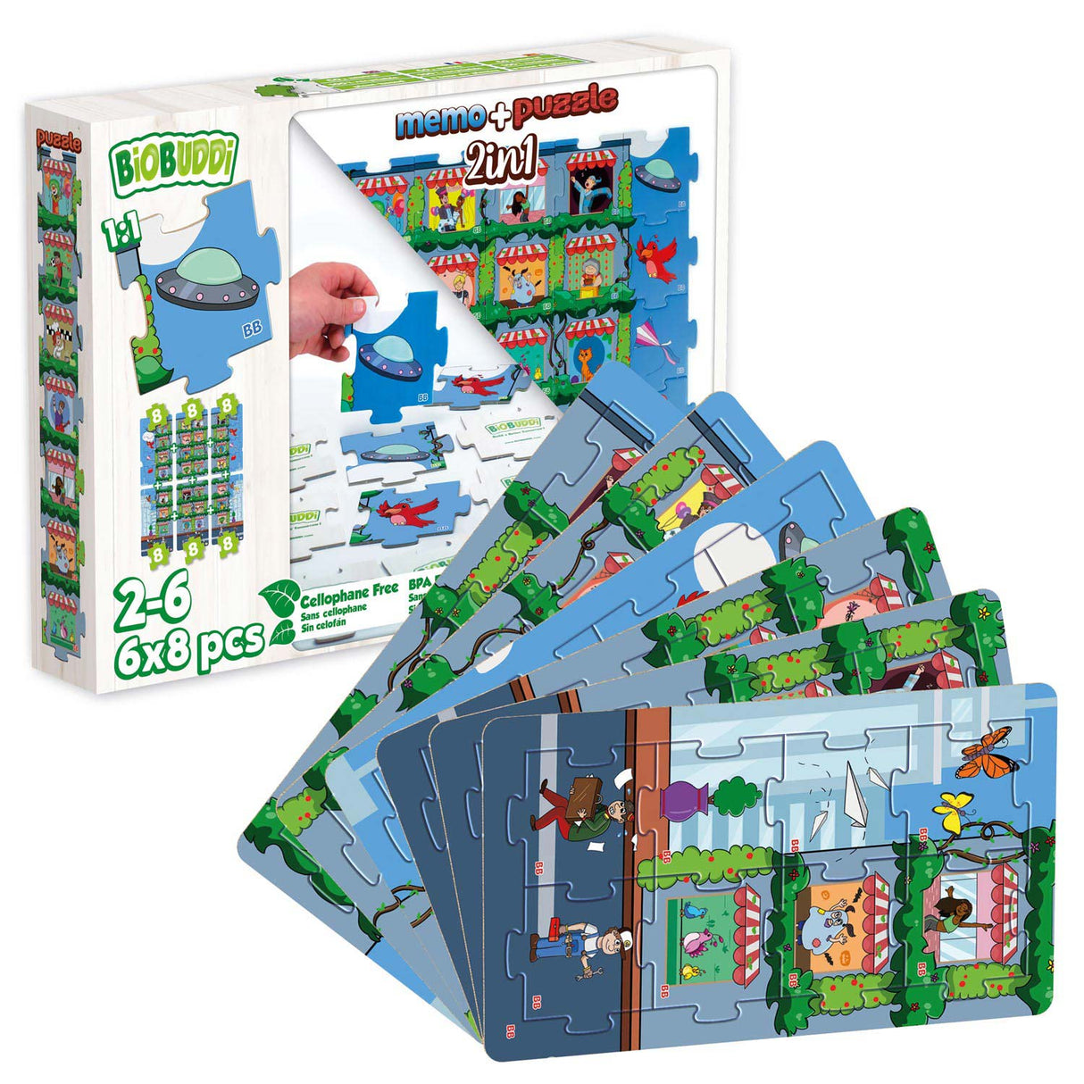 BiOBUDDi 2in1 Puzzel en Memo City Life