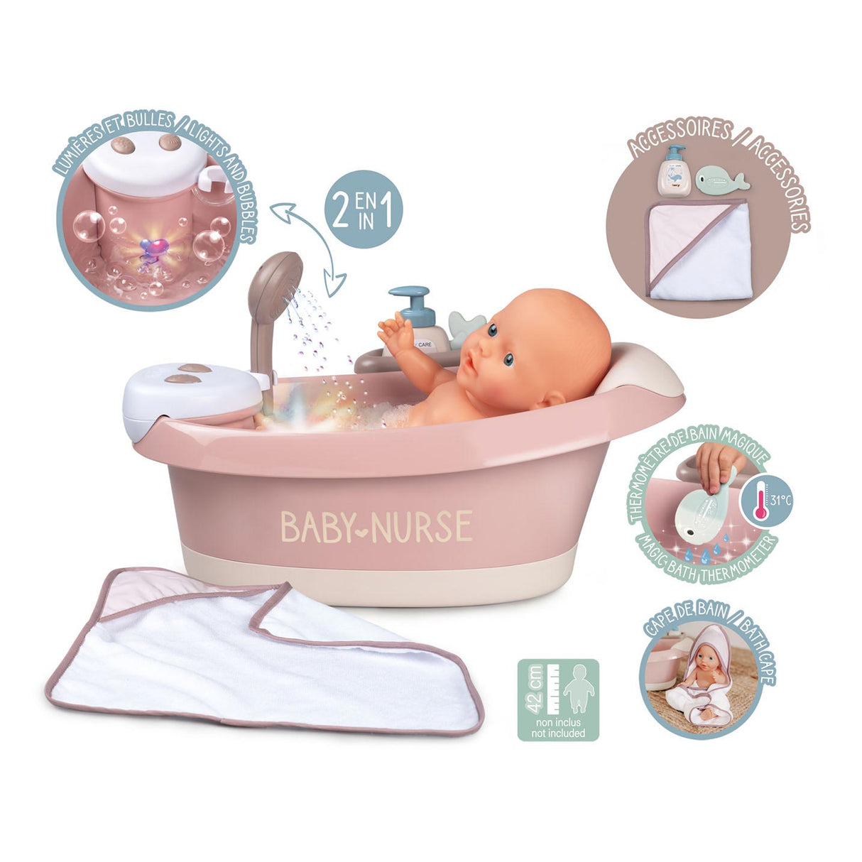 Smoby - Baby Nurse Bad met Functies en Accessoires 3dlg.