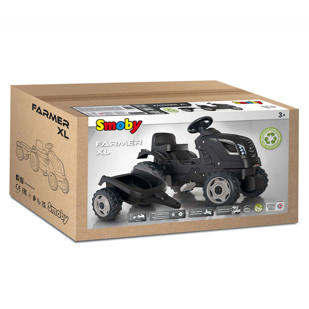 Smoby farmer xl traptractor met trailer zwart