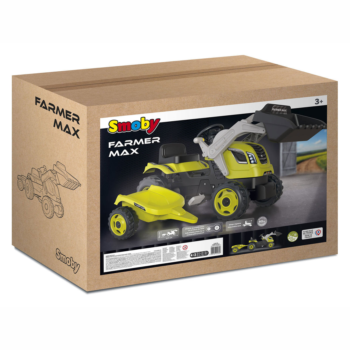 Smoby farmer max traptractor met trailer groen