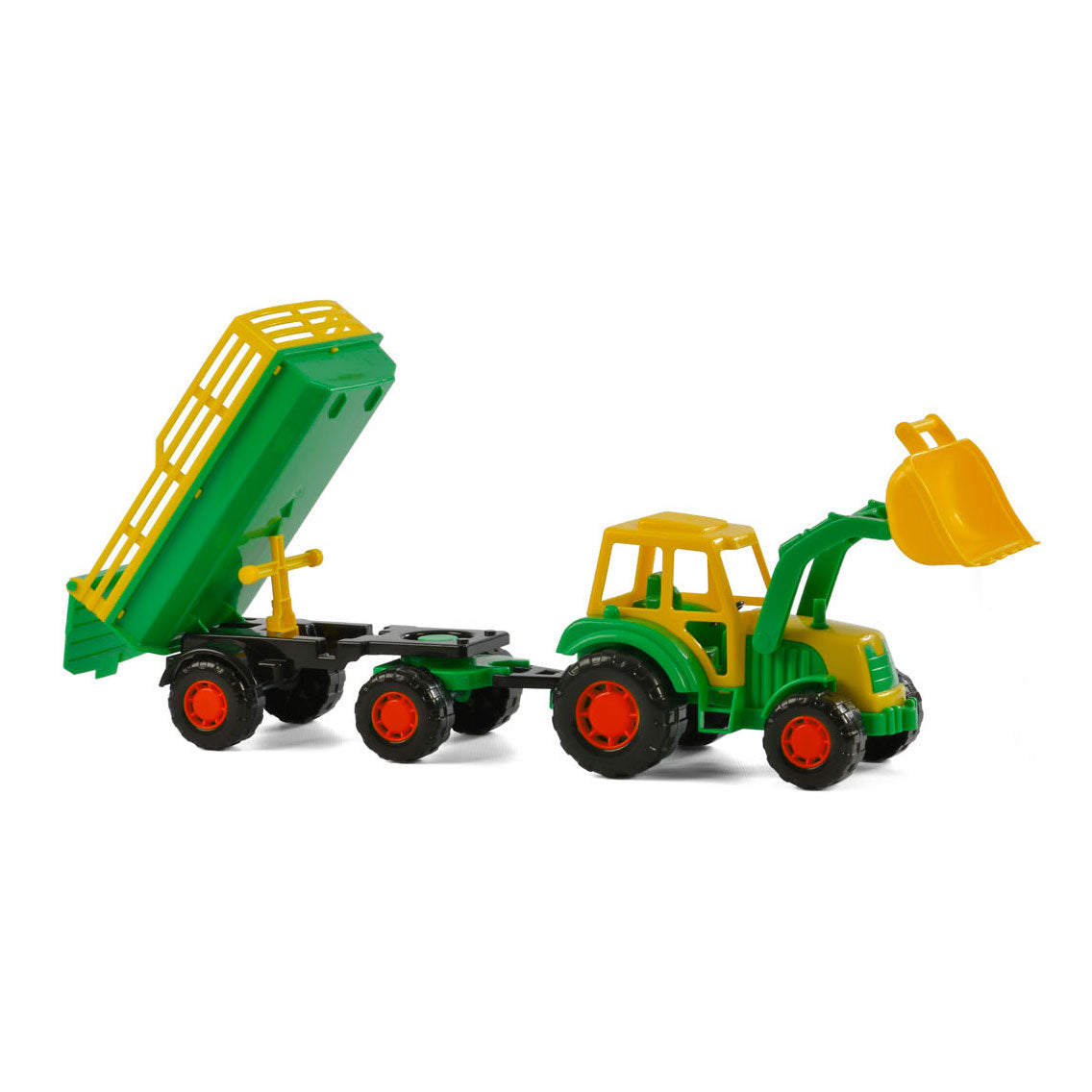 Cavallino toys cavallino tractor met voorlader en aanhanger groen