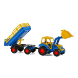 Cavallino toys cavallino tractor met voorlader en aanhanger blauw