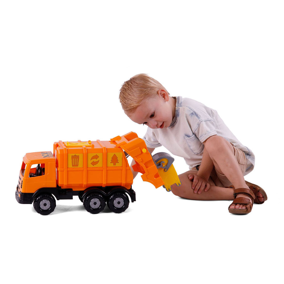 Cavallino toys cavallino xl vuilniswagen oranje, 42cm