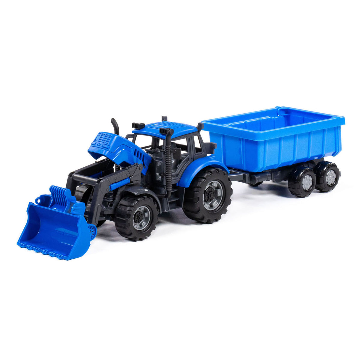 Cavallino toys cavallino tractor met lader en aanhang kiepwagen blauw, schaal 1:32