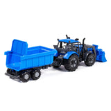 Cavallino toys cavallino tractor met lader en aanhang kiepwagen blauw, schaal 1:32