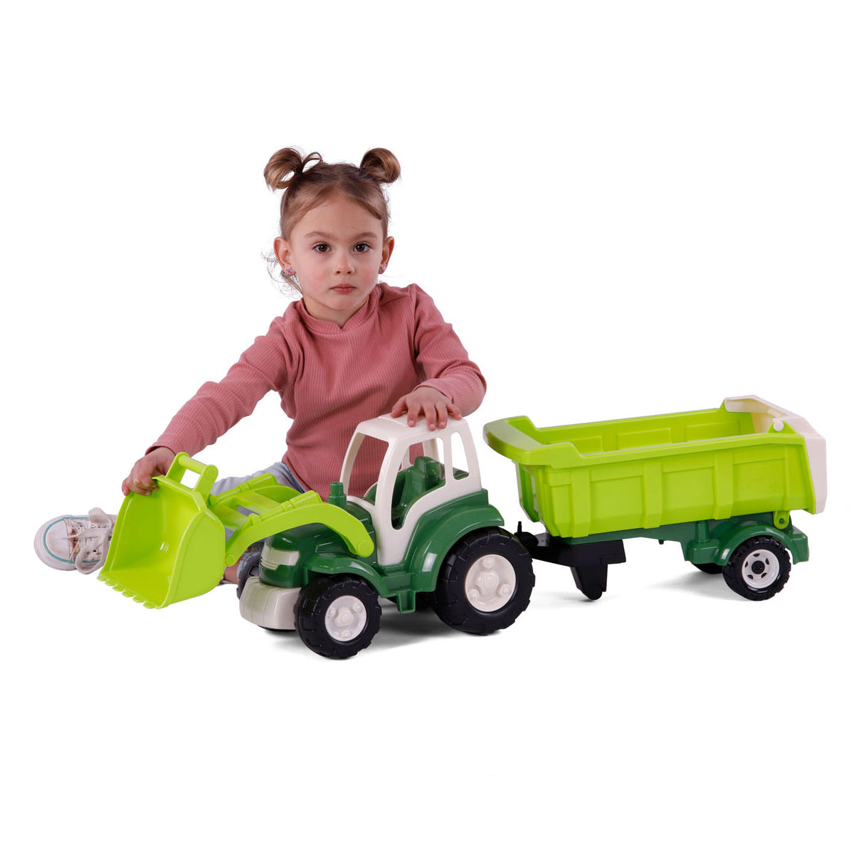 Cavallino toys cavallino xl tractor groen met kiep aanhangwagen, 86,5cm