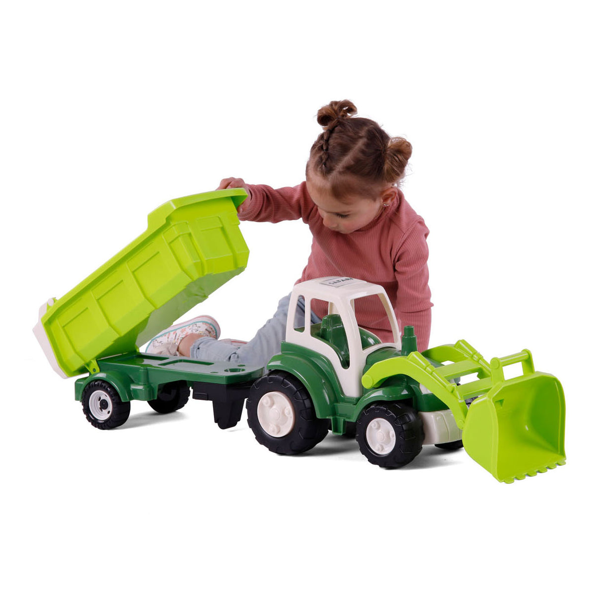 Cavallino toys cavallino xl tractor groen met kiep aanhangwagen, 86,5cm