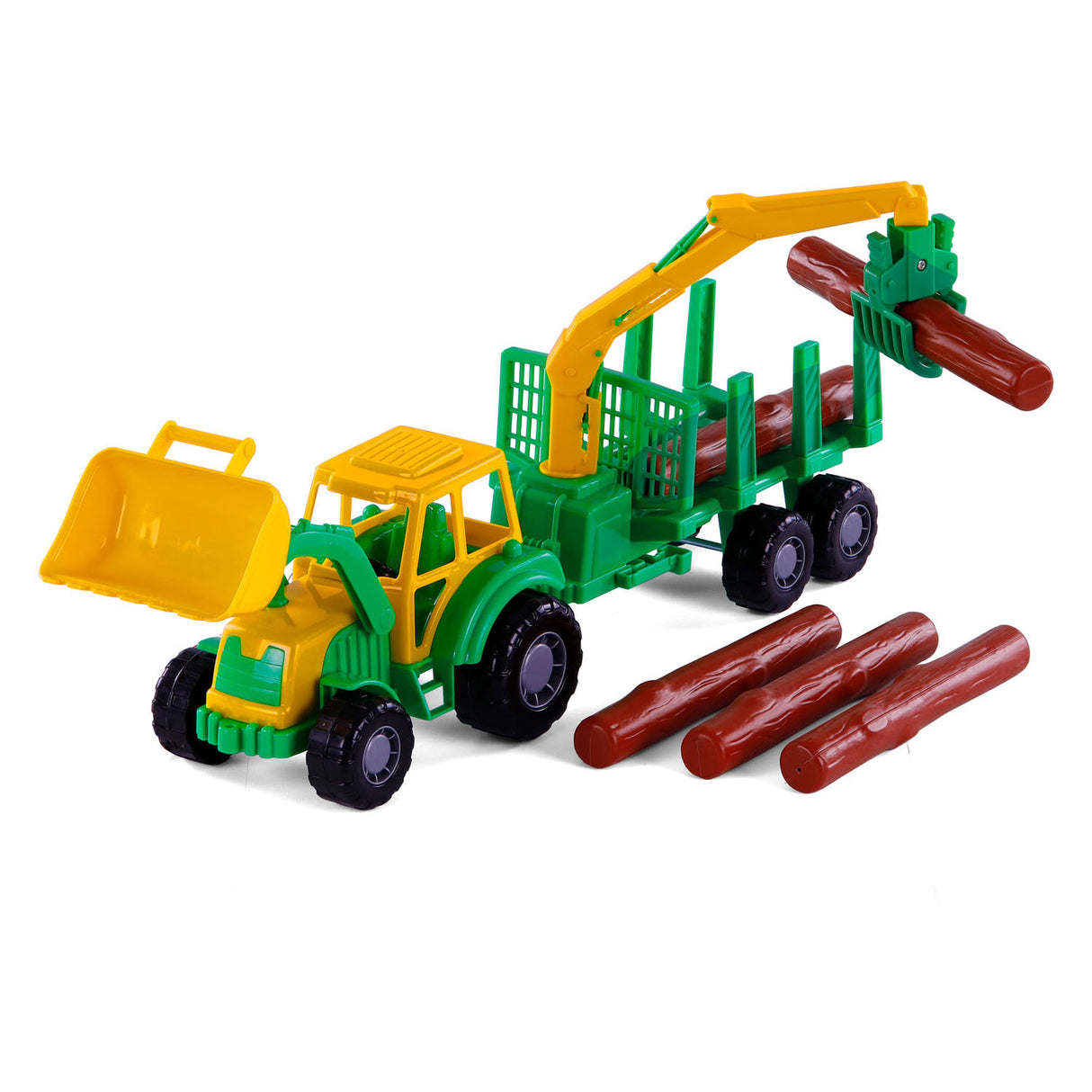 Cavallino Toys Cavallino Junior Tractor met Kraan Aanhangwagen en Hout, 46cm