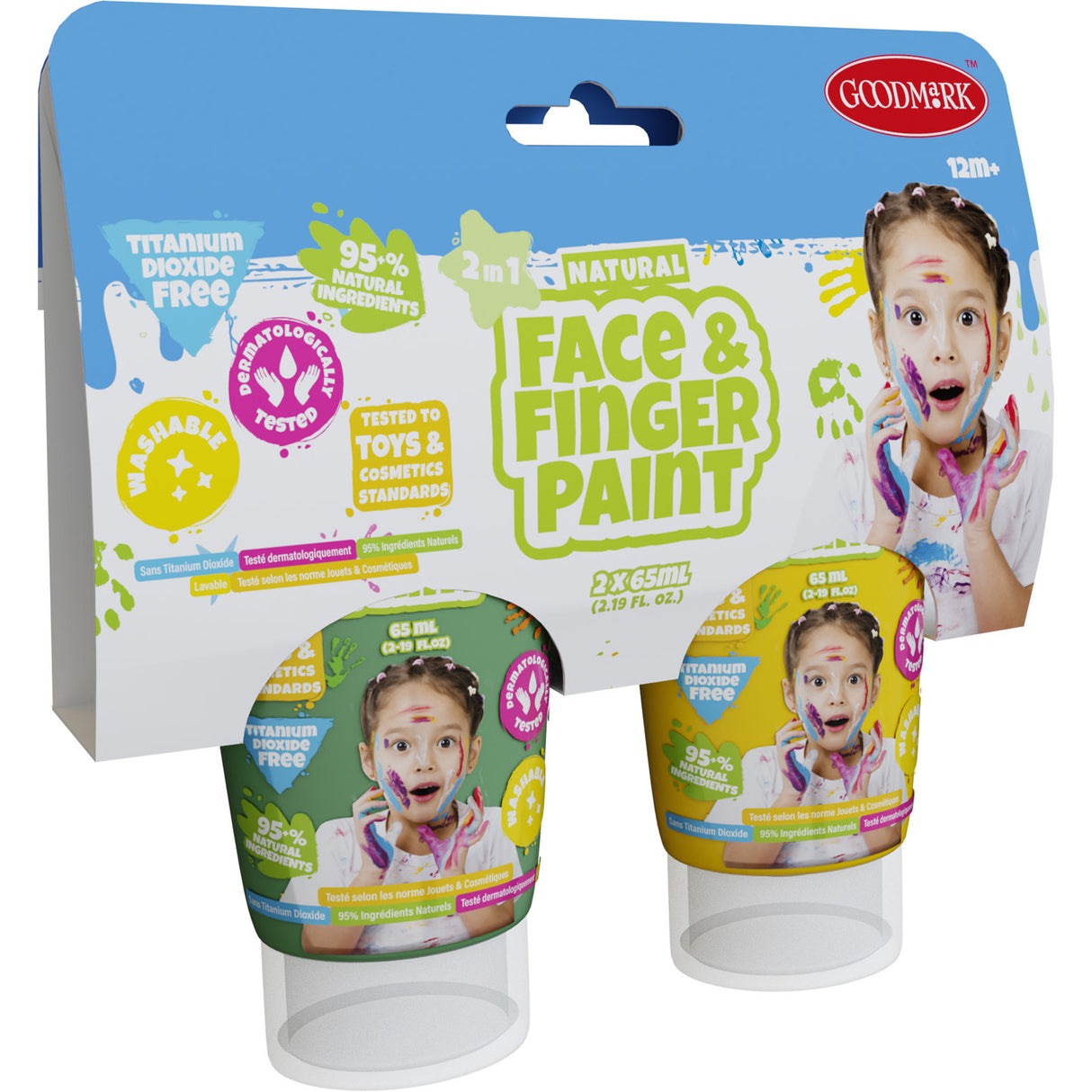 Boti natural face fingerpaint tube - groen en geel, 2x65ml