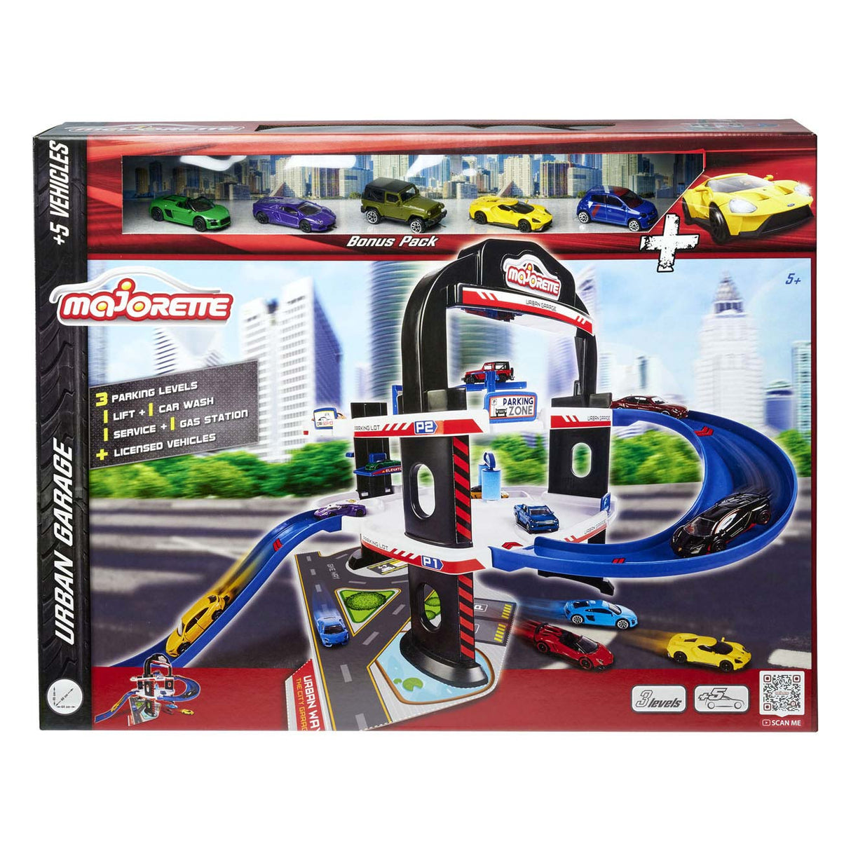 Majorette urban garage met 5 auto's