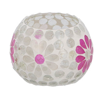 No brand windlicht holly m wit roze bol glas 9x8x8cm | 2 stuks