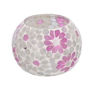 No brand windlicht holly l wit roze bol glas 10x14x14cm | 2 stuks