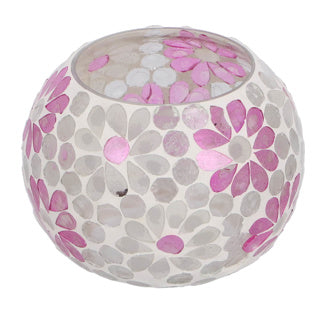 No brand windlicht holly l wit roze bol glas 10x14x14cm | 2 stuks