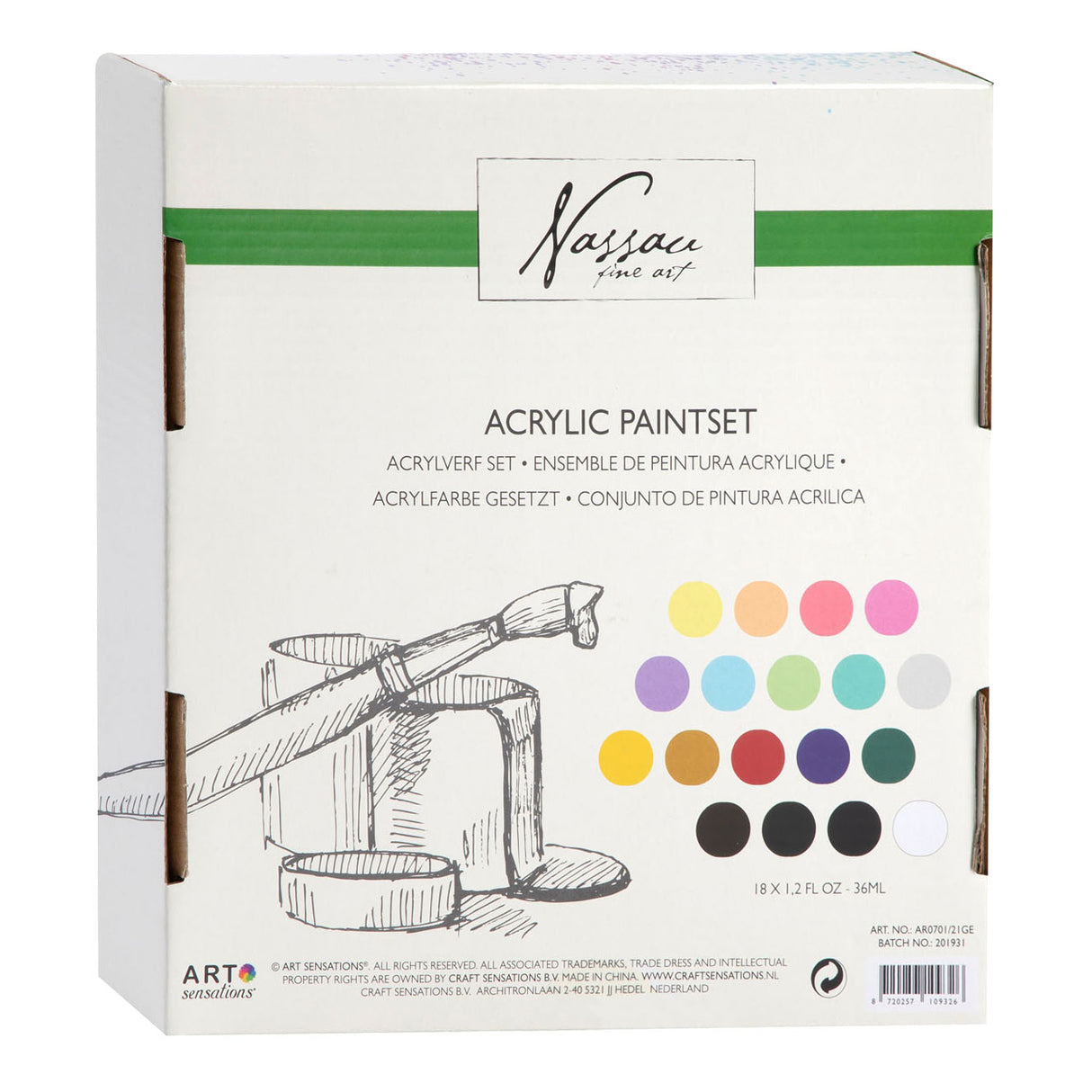 Nassau fine art hobbyverf acrylverf set 18pcs - 36ml verf tubes - acrylverf kinderen en volwassenen - 9 pastel 9 basis kleuren - verf kinderen knutselen - kinder verf set
