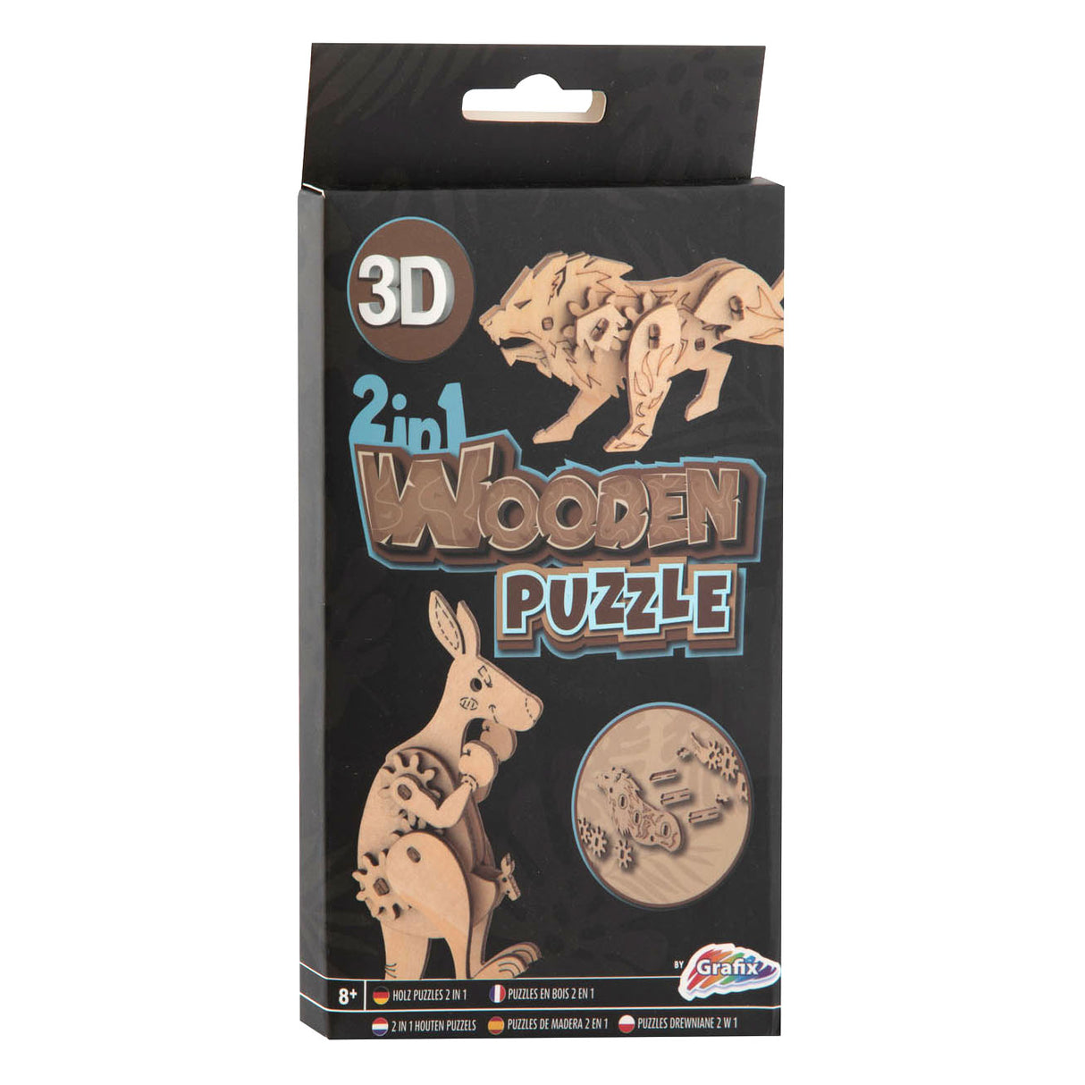 Grafix 2-in-1 Houten Bouwpakket 3D Puzzel Kangoeroe en Leeuw