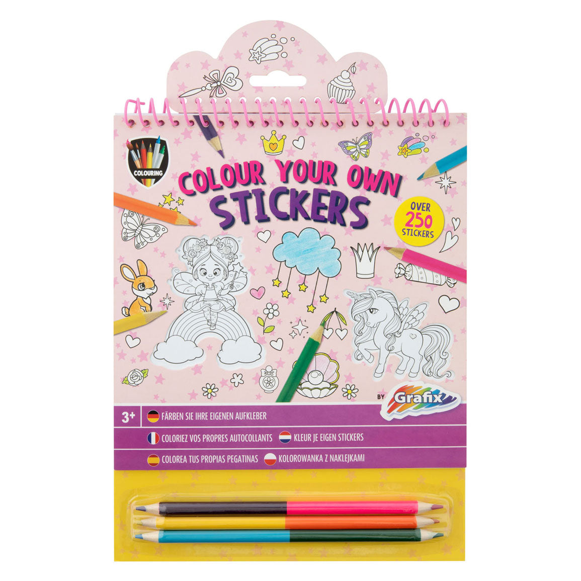Creative craft group kleur je eigen stickers met kleurpotloden - fantasiewereld, 250st.