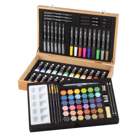 Creative craft group luxe houten tekenkoffer - 92-delig