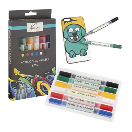 Nassau fine art professionele acrylstiften | 6 verschillende kleuren | doppelmarkers | geschikt voor stenen - schoenen - glas - plastic - hout - kleding