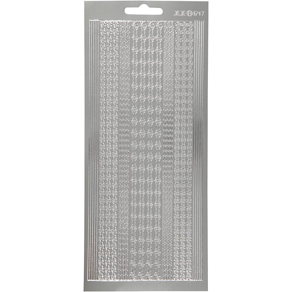 Stickers, randen, vel 10x23 cm, zilver, 1 vel